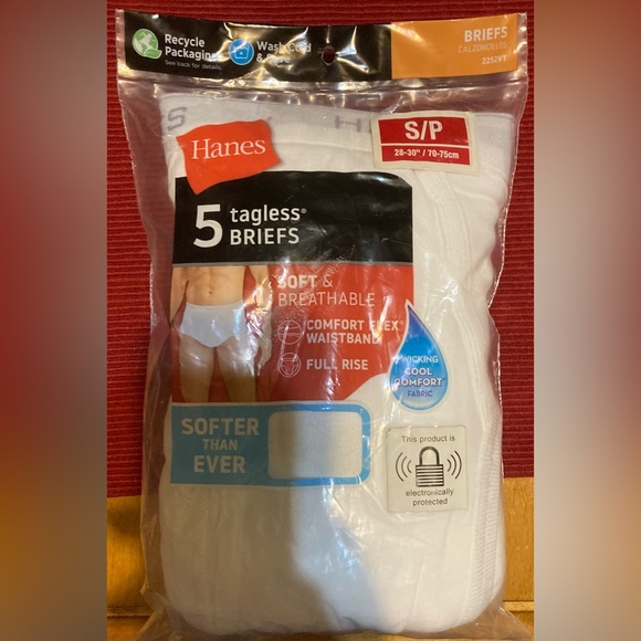NWT Hanes Size Small 28-30” Mens 5 Pack Tagless Briefs - Picture 2 of 6